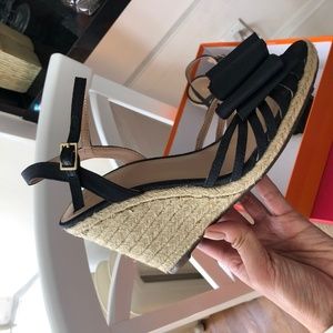 Kate Spade Black Satin Platform Wedges 7M